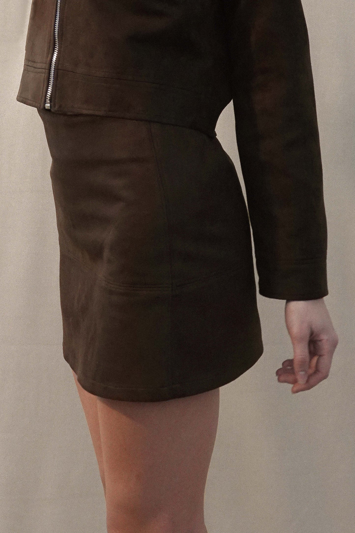 Jupe made in france en daim upcyclé | marron "clothilde"
