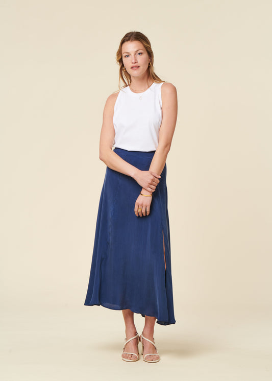 Jupe longue en ecovero | bleu "Cobalt tora skirt - blue"