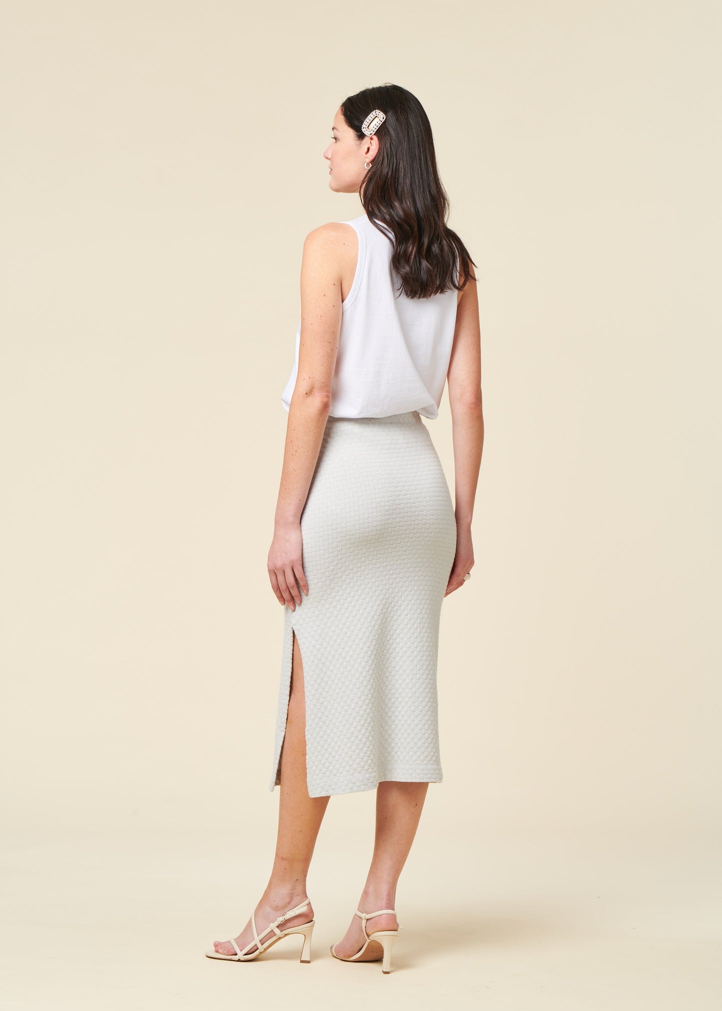 Jupe midi en coton bio | bleu ciel "Knit tube skirt - moonlight grey"