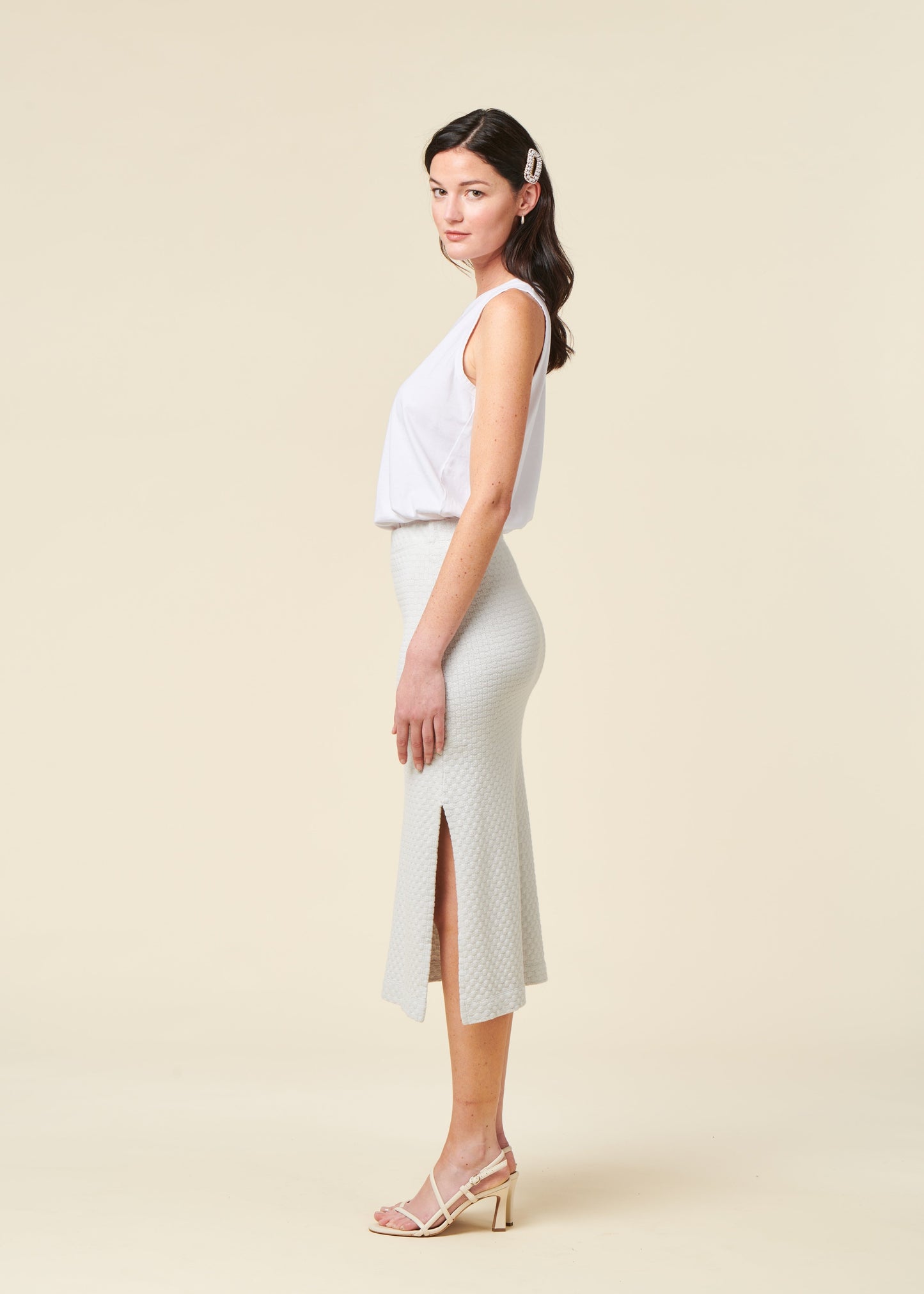 Jupe midi en coton bio | bleu ciel "Knit tube skirt - moonlight grey"