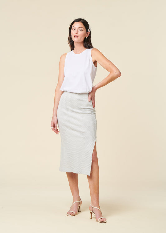Jupe midi en coton bio | bleu ciel "Knit tube skirt - moonlight grey"