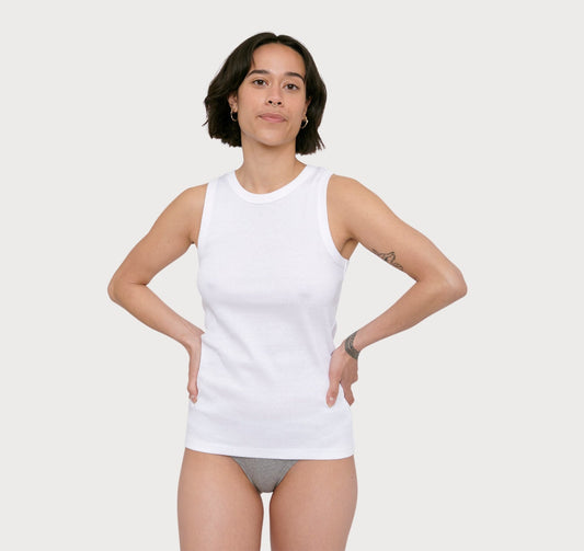 Débardeur blanc côtelé en coton bio - rib-flex tank top white