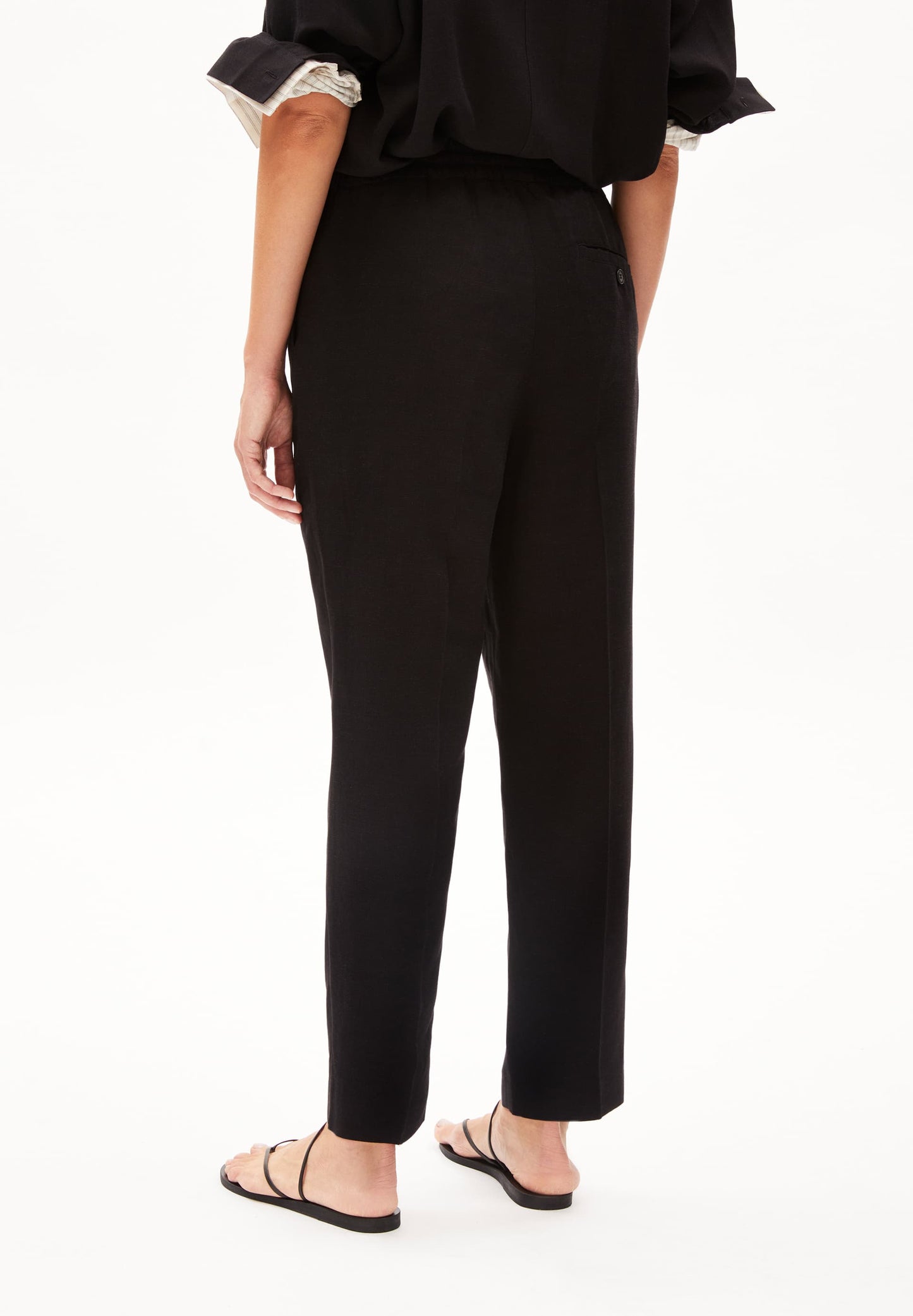 Pantalon droit en ecovero et lin | noir "kaadia tapered lino - black"