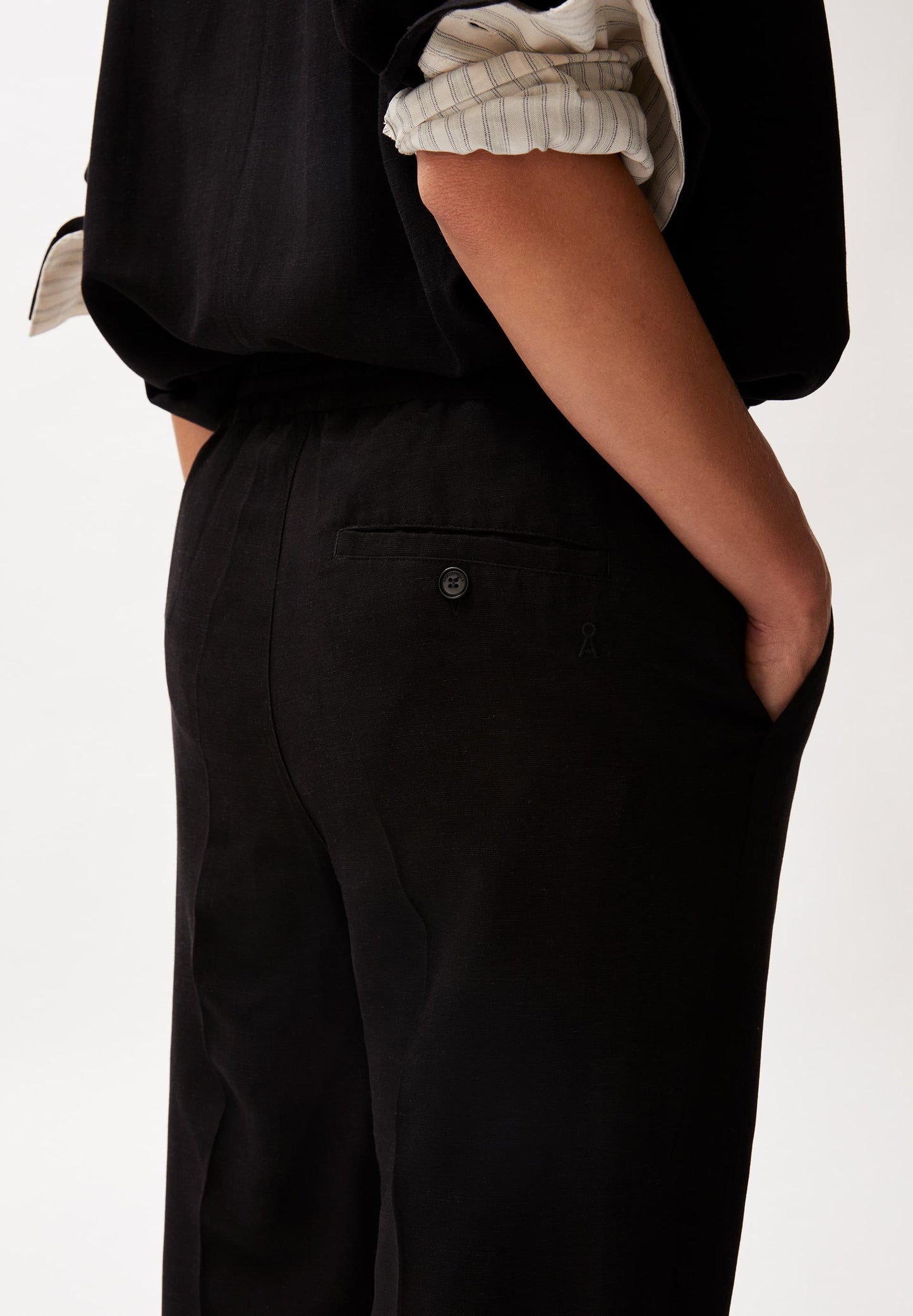 Pantalon droit en ecovero et lin | noir "kaadia tapered lino - black"
