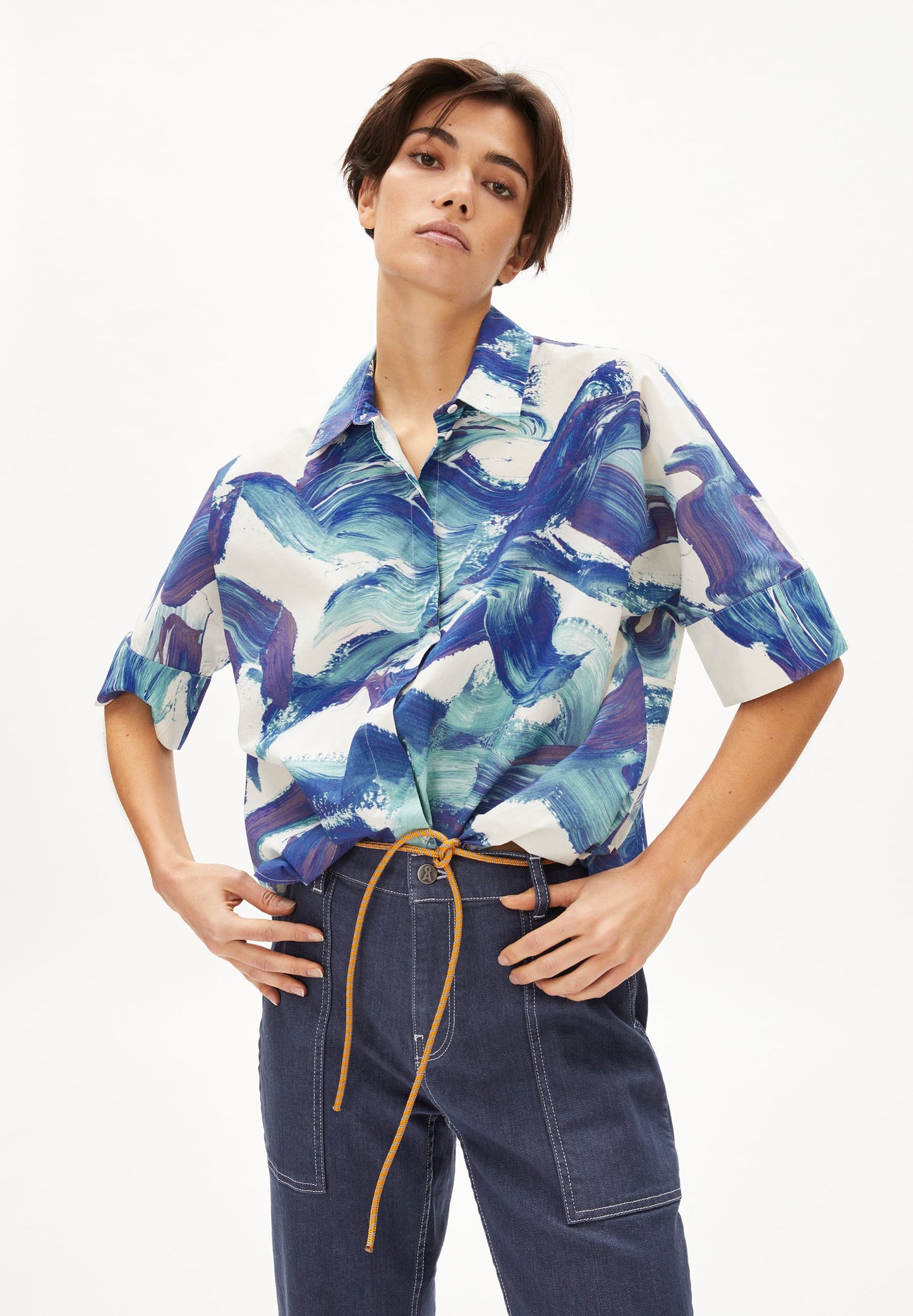 Blouse ample à motifs en coton bio - kaaley brush strokes