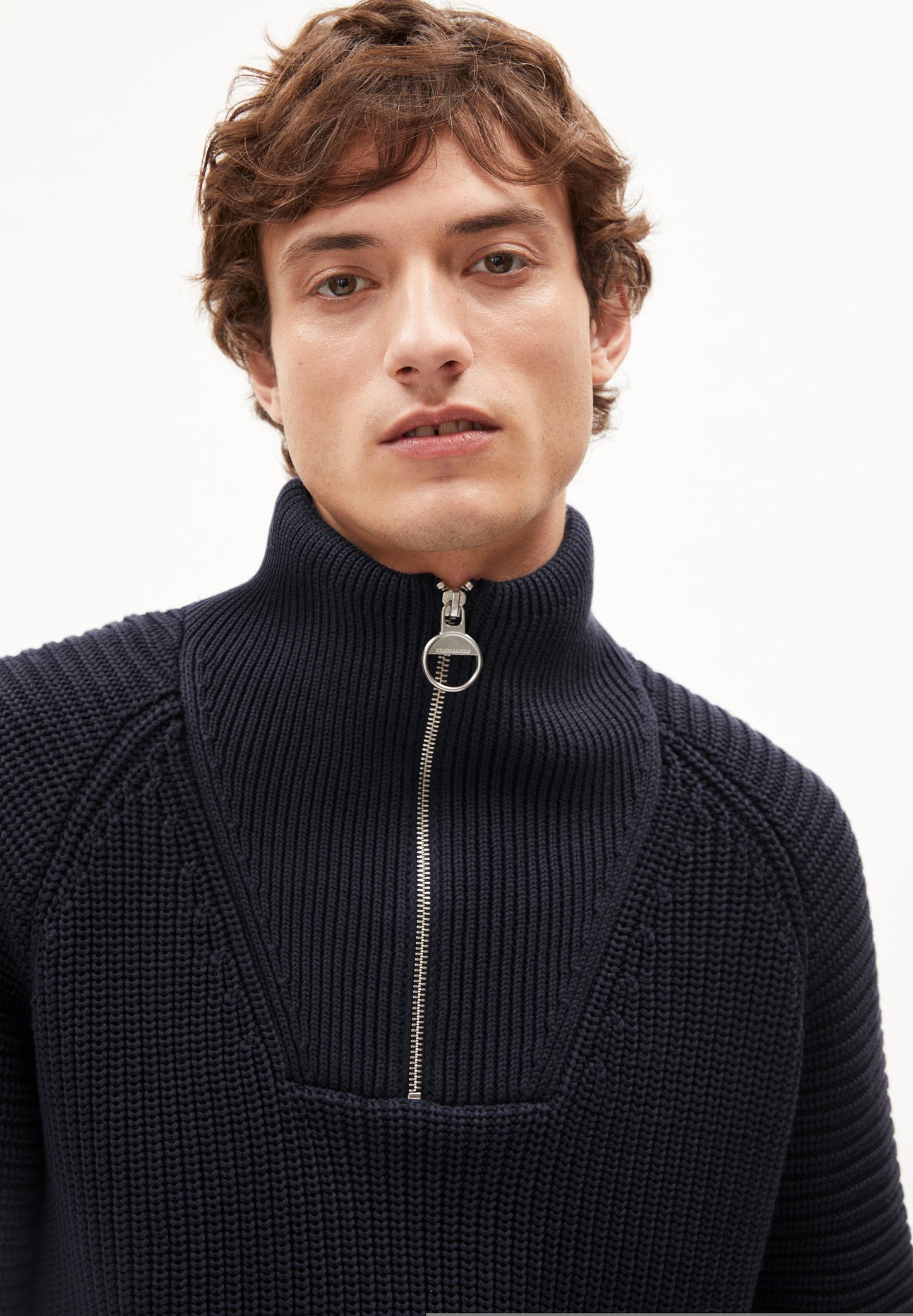 Pull col zippé en coton bio | marine "kaalves"