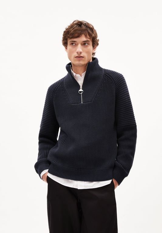 Pull col zippé en coton bio | marine "kaalves"