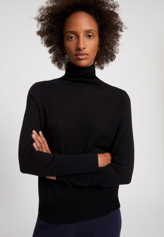 Pull noir col roulé en tencel et coton bio - kaathia black