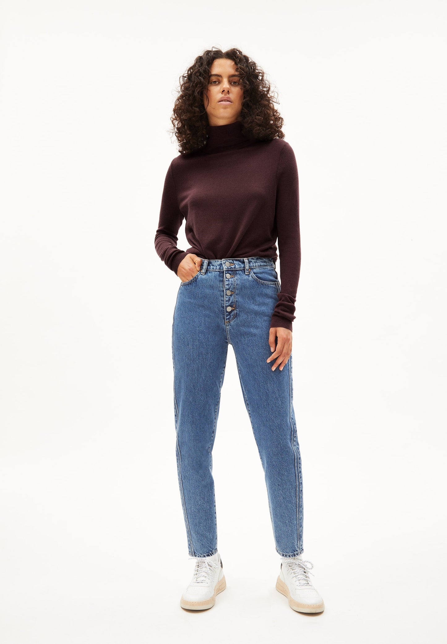 Pull violet foncé col roulé en tencel et coton bio - kaathe fudge