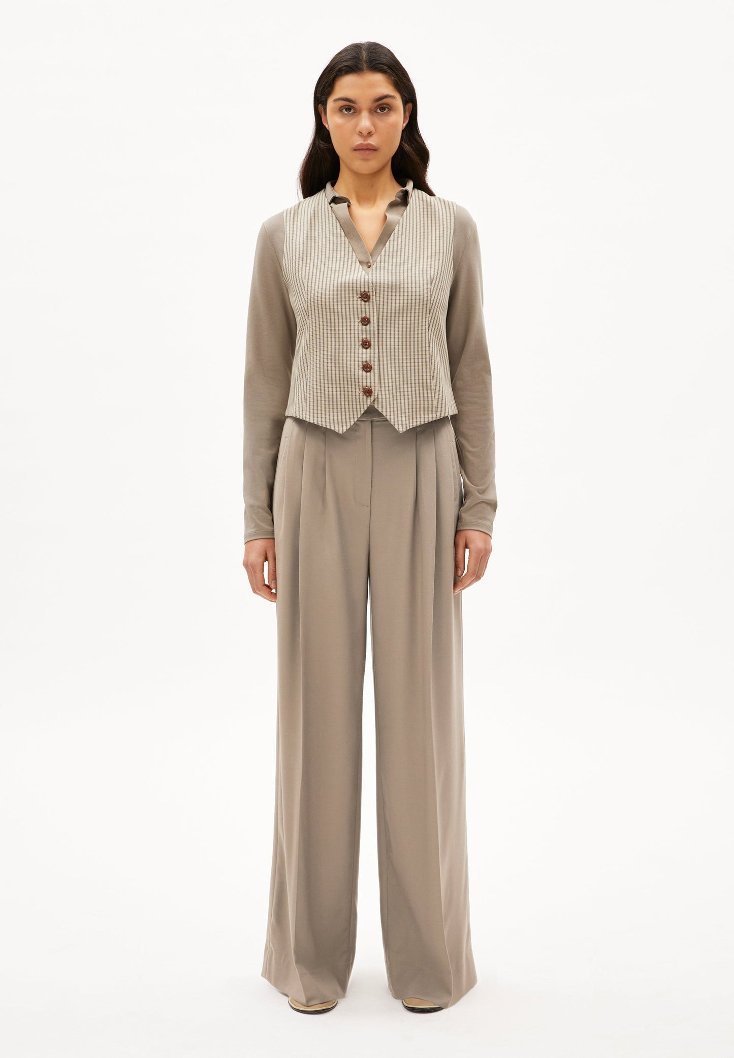 Pantalon à pinces ample en ecovero | beige "kaayua - shiitake"