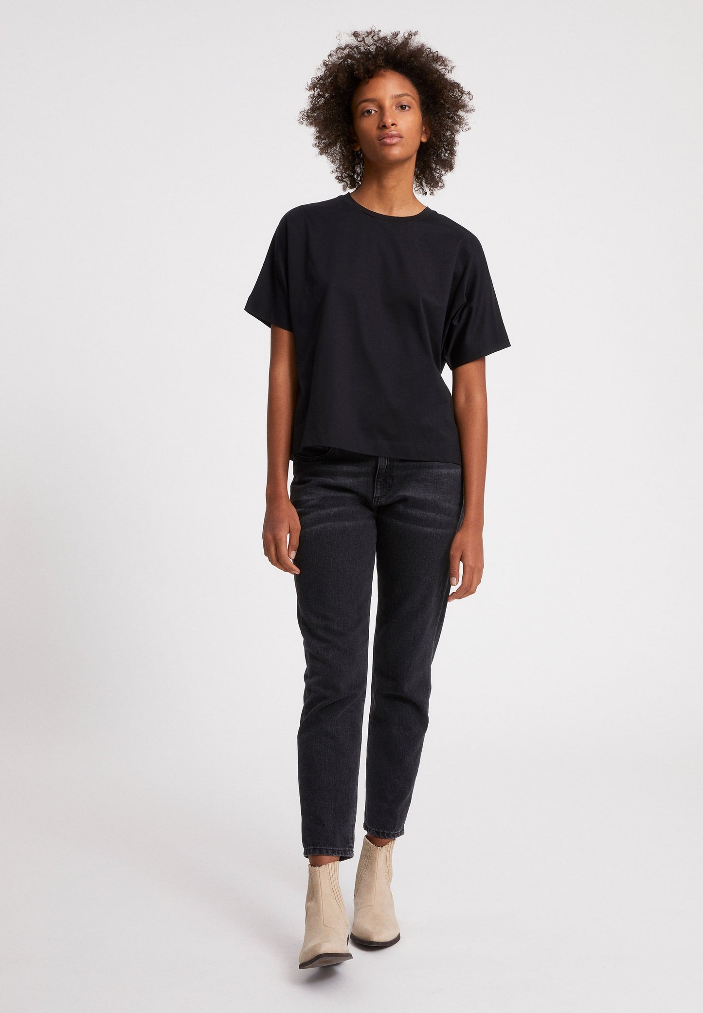 T-shirt ample noir en coton bio - kajaa mercerized black