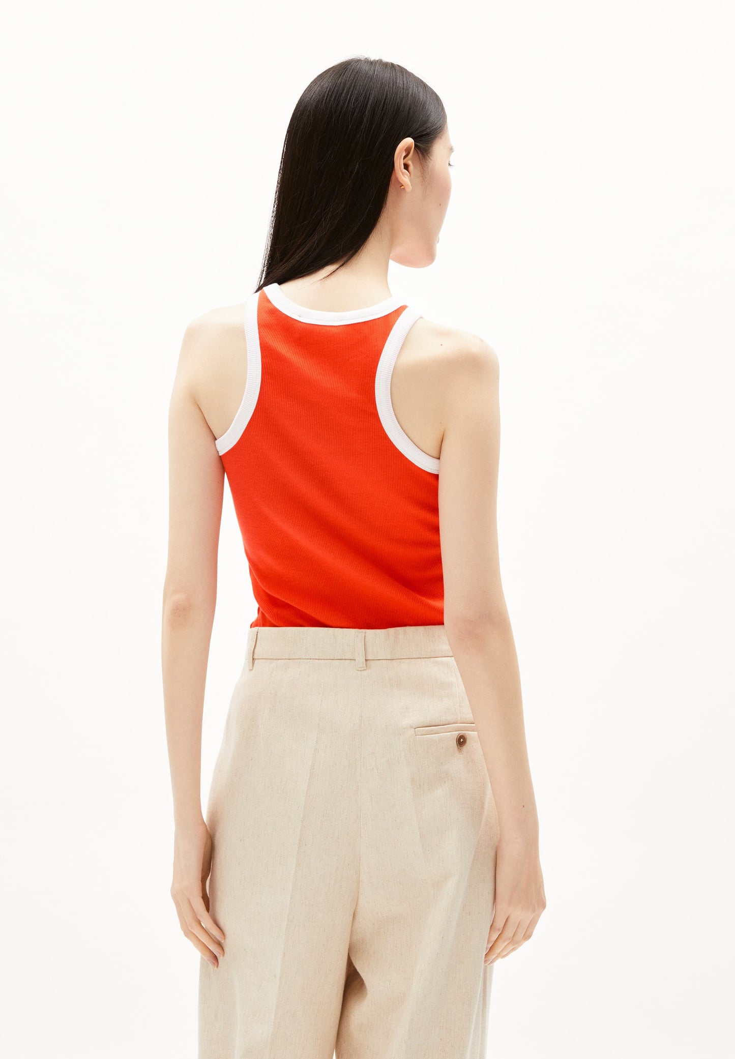 Débardeur brodé en coton bio | rouge "kanitaa contrast poppy red-white"