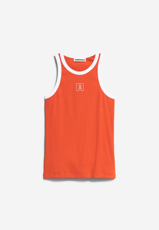 Débardeur brodé en coton bio | rouge "kanitaa contrast poppy red-white"