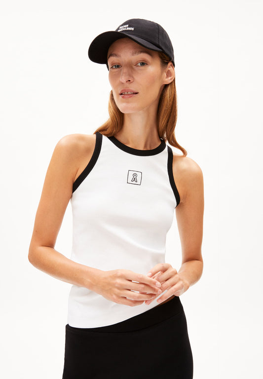Débardeur brodé en coton bio | blanc "kanitaa contrast white black"