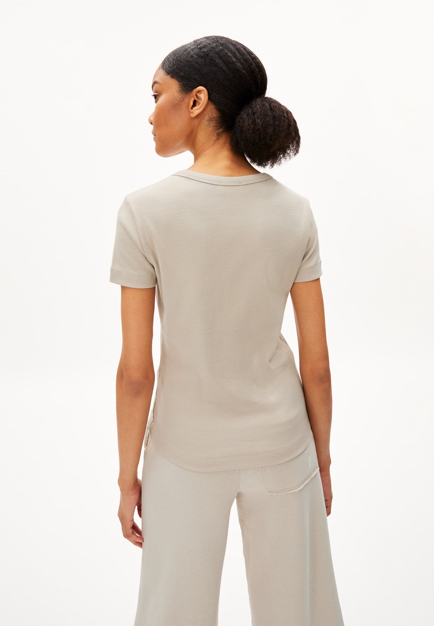 T-shirt côtelé beige en coton bio - kardaa light desert