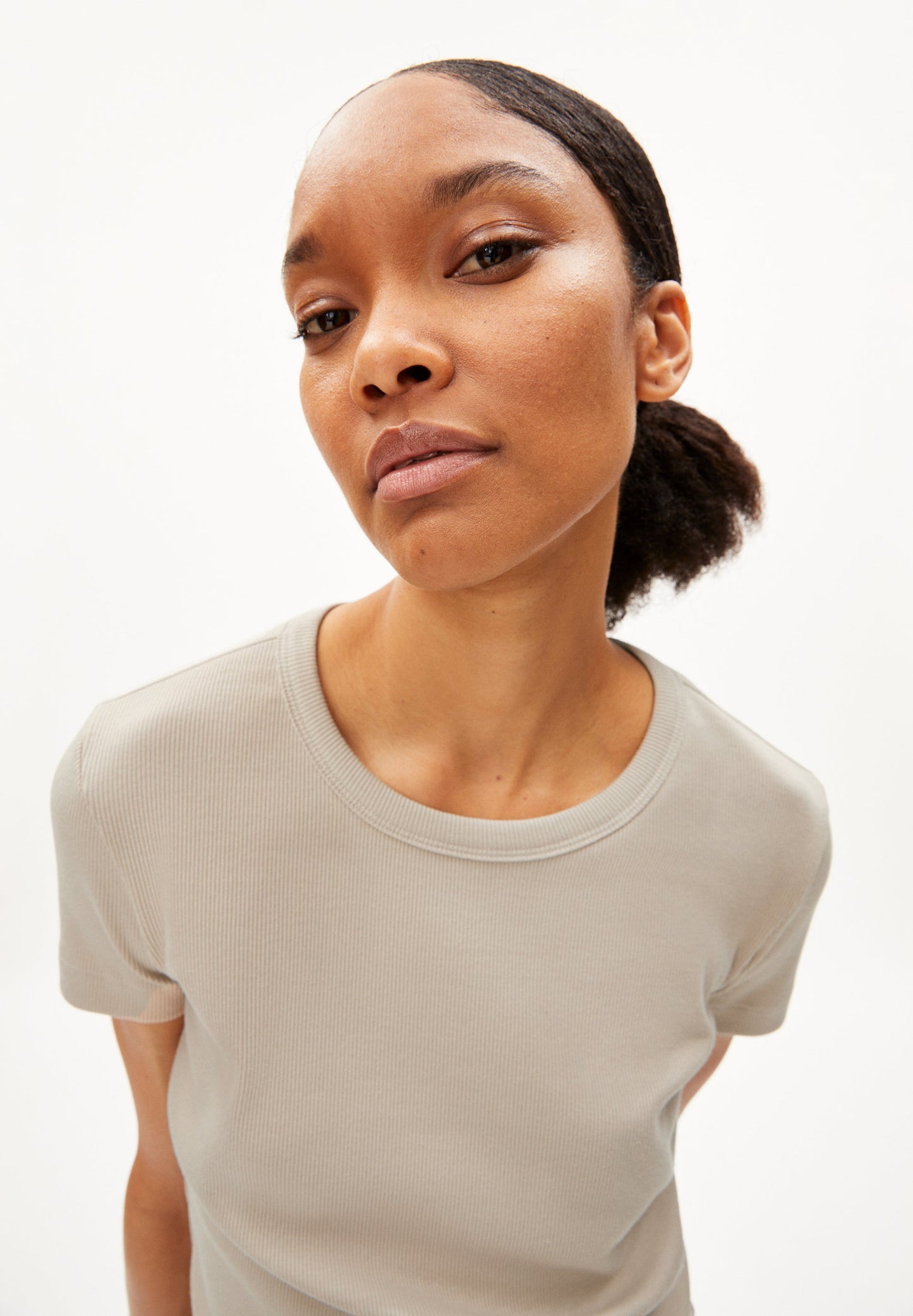 T-shirt côtelé beige en coton bio - kardaa light desert