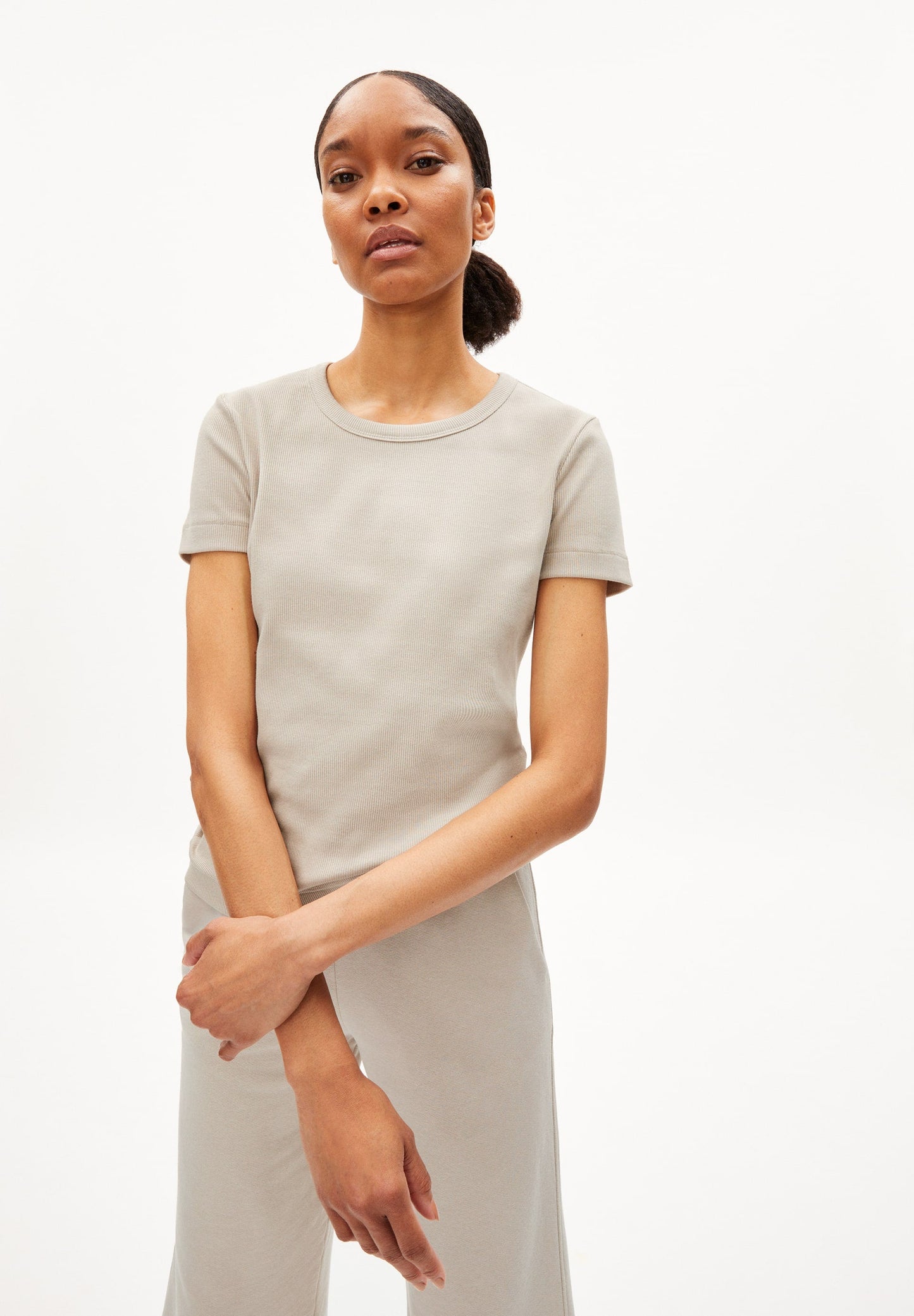 T-shirt côtelé beige en coton bio - kardaa light desert