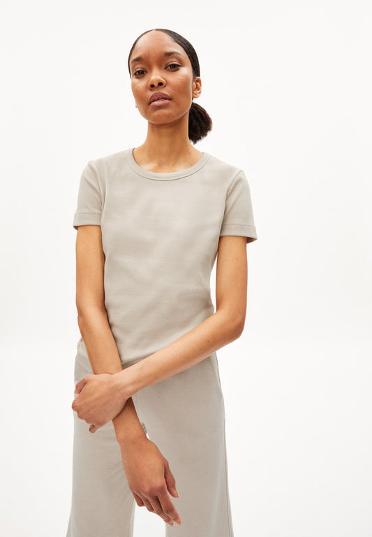 T-shirt côtelé beige en coton bio - kardaa light desert