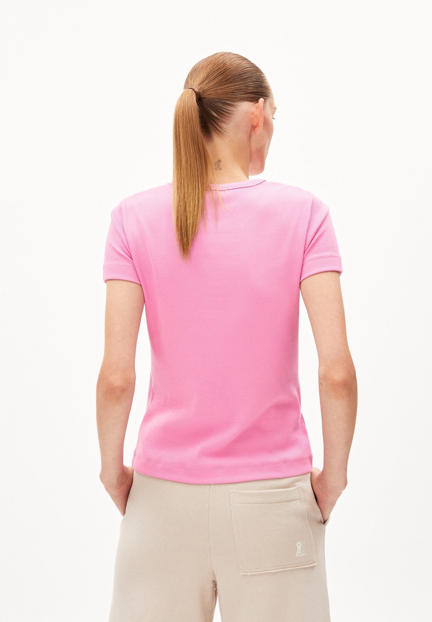 T-shirt côtelé rose en coton bio - kardaa raspberry pink
