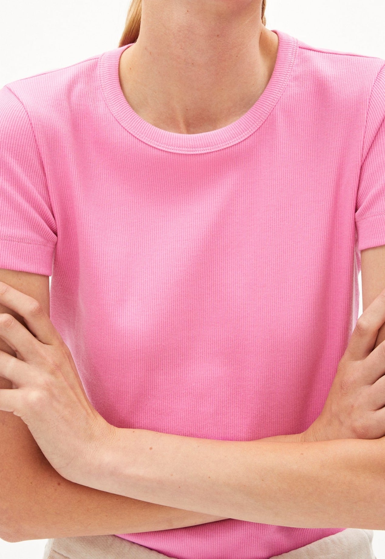 T-shirt côtelé rose en coton bio - kardaa raspberry pink