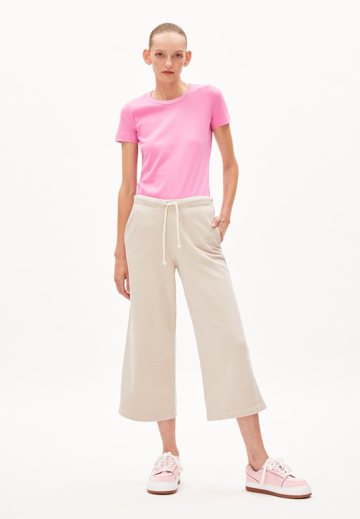 T-shirt côtelé rose en coton bio - kardaa raspberry pink