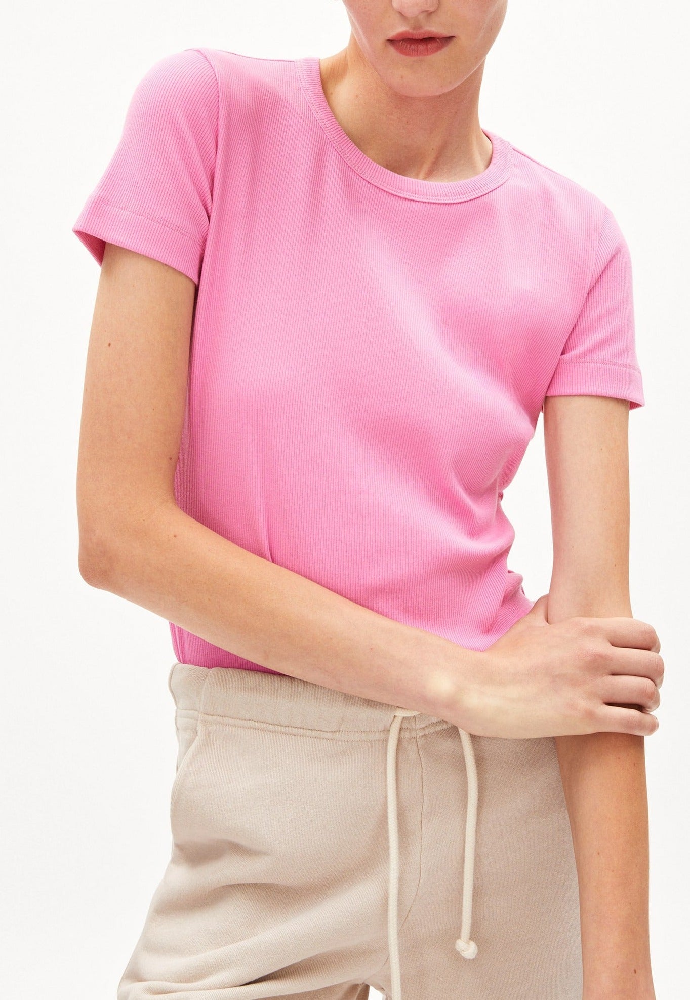 T-shirt côtelé rose en coton bio - kardaa raspberry pink