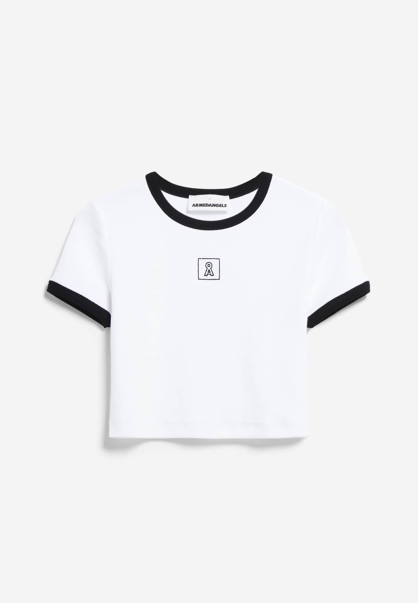 T-shirt court brodé en coton bio | blanc "karditaa contrast white black"
