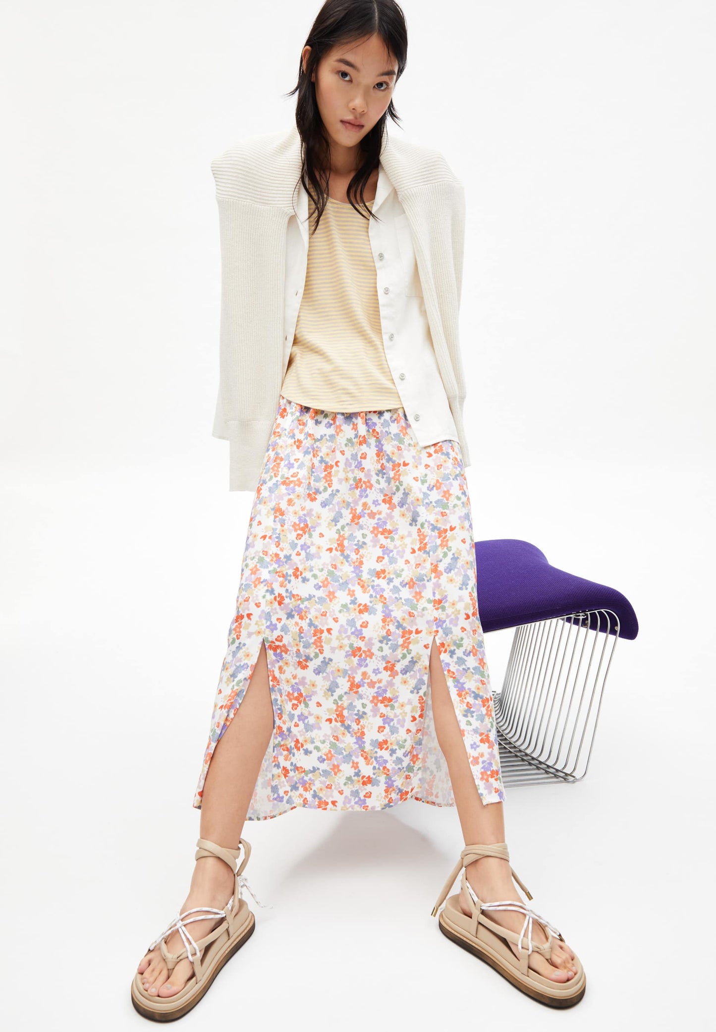 Jupe longue fleurie en ecovero - katinkaa flora confetti white