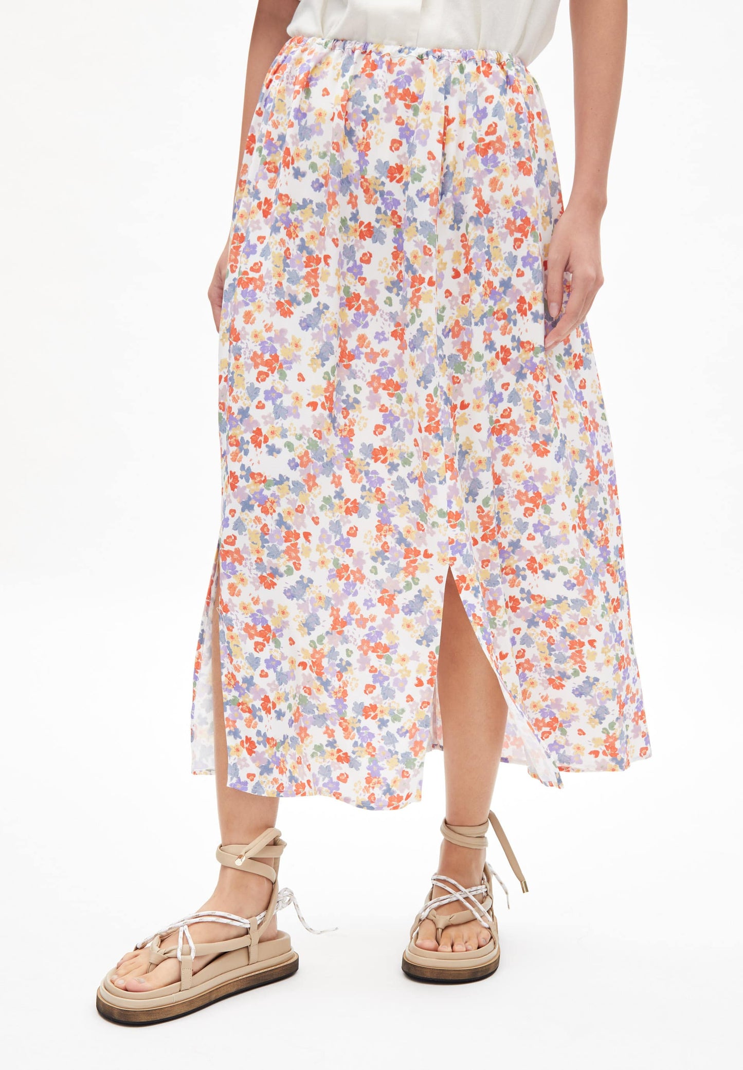 Jupe longue fleurie en ecovero - katinkaa flora confetti white