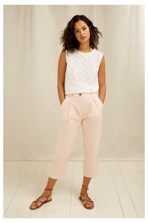 T-shirt sans manches blanc motifs broderie - Katrina