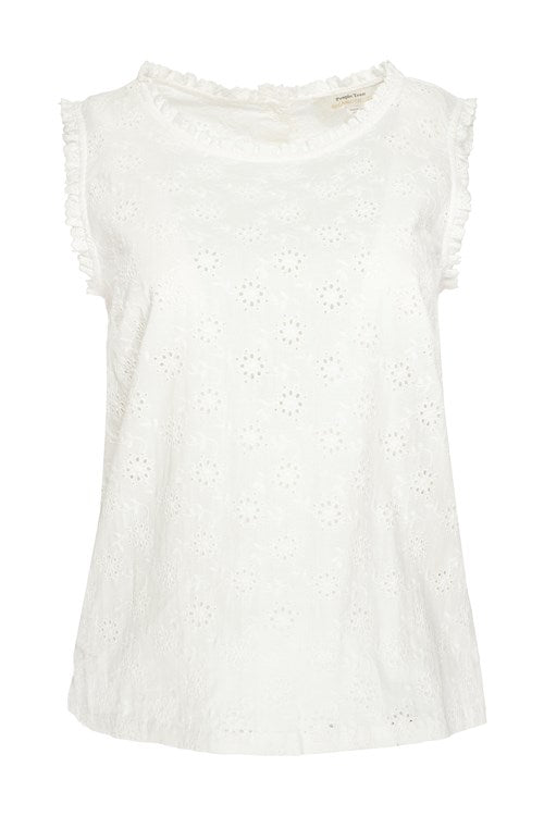 T-shirt sans manches blanc motifs broderie - Katrina
