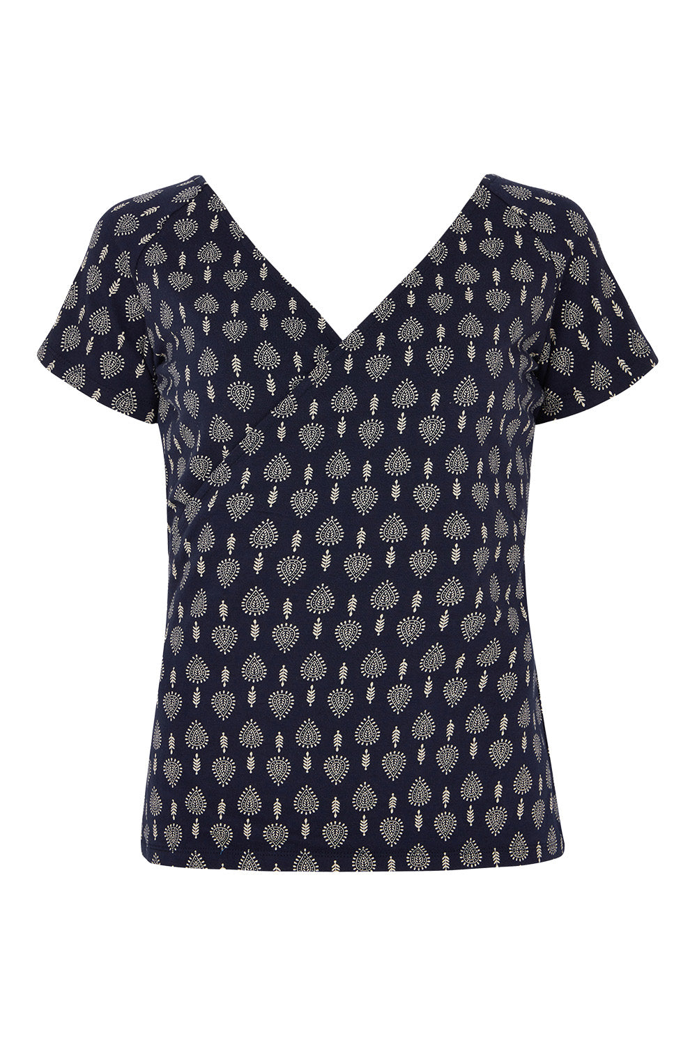 T-shirt cache-coeur marine à imprimés blancs en coton bio - Kaveri