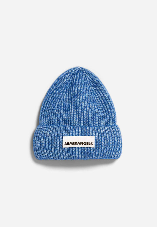 Bonnet à revers en coton et laine bio | Bleu "kayaas soft warm blue"
