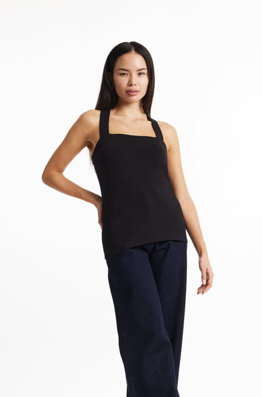 Top dos croisé noir en coton bio - kenzie black