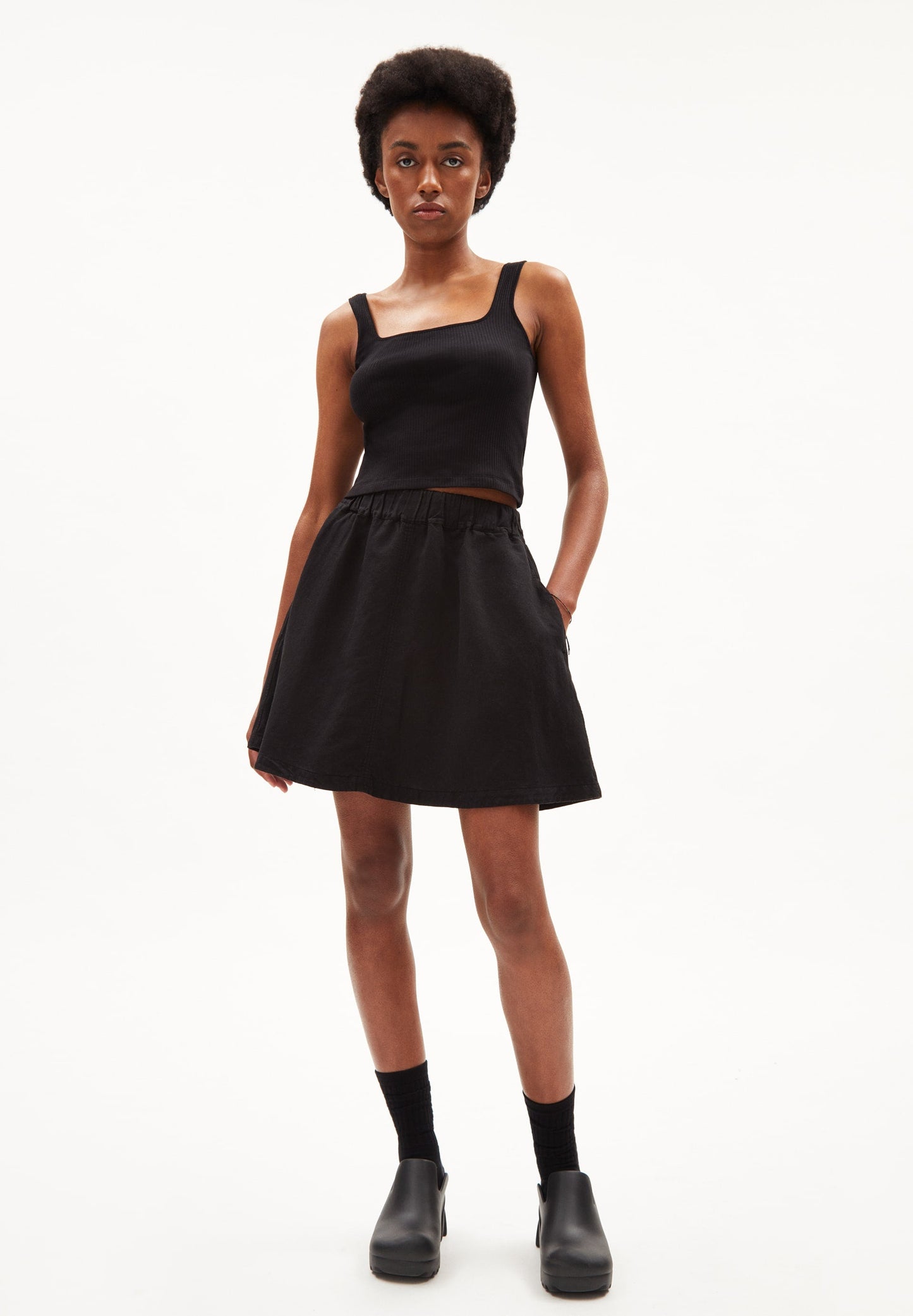 Jupe noire en lin, tencel et coton recyclé - kesiaa lino black
