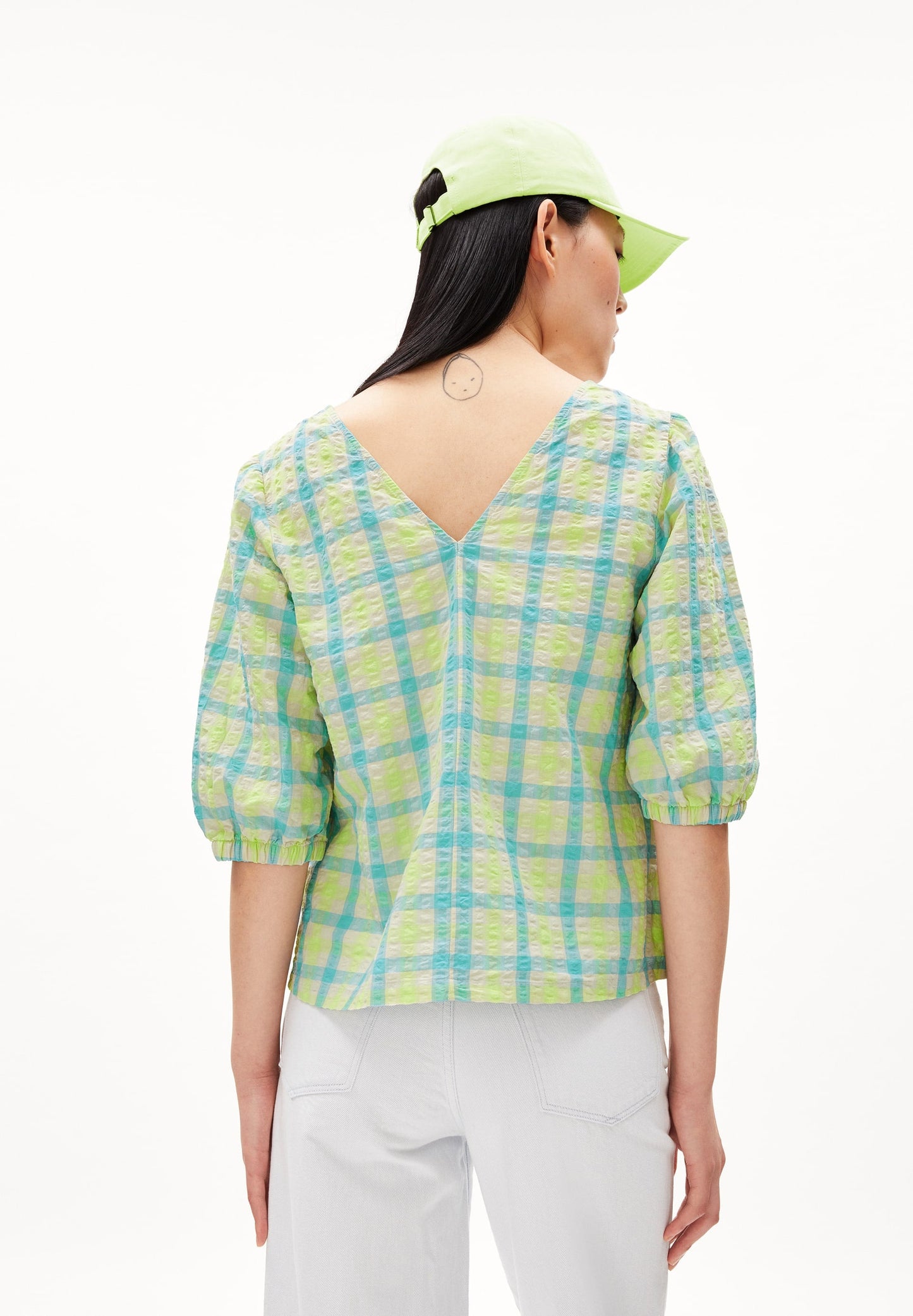 Blouse à carreaux en coton bio - kinaa seersucker light lime