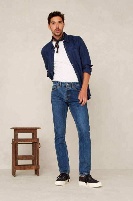 Jean slim en coton bio et recyclé | bleu foncé "edric xavier mid used"