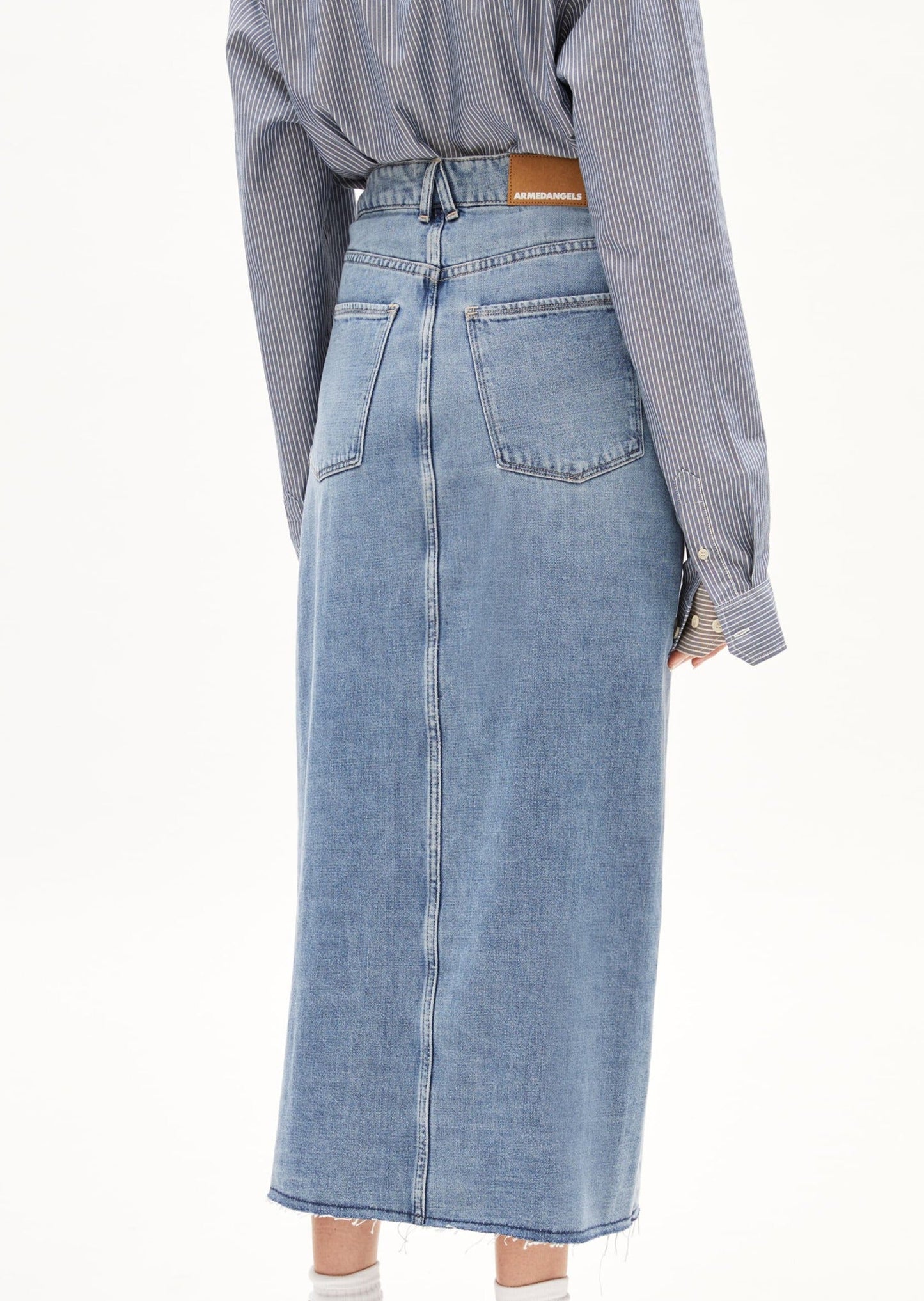 Jupe longue jean en coton bio | bleu "kitaari demi - indigo pebbles"