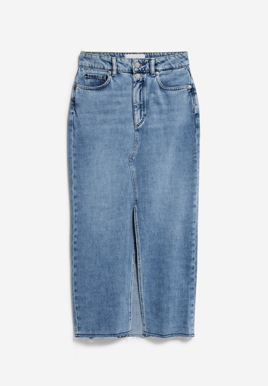 Jupe longue jean en coton bio | bleu "kitaari demi - indigo pebbles"