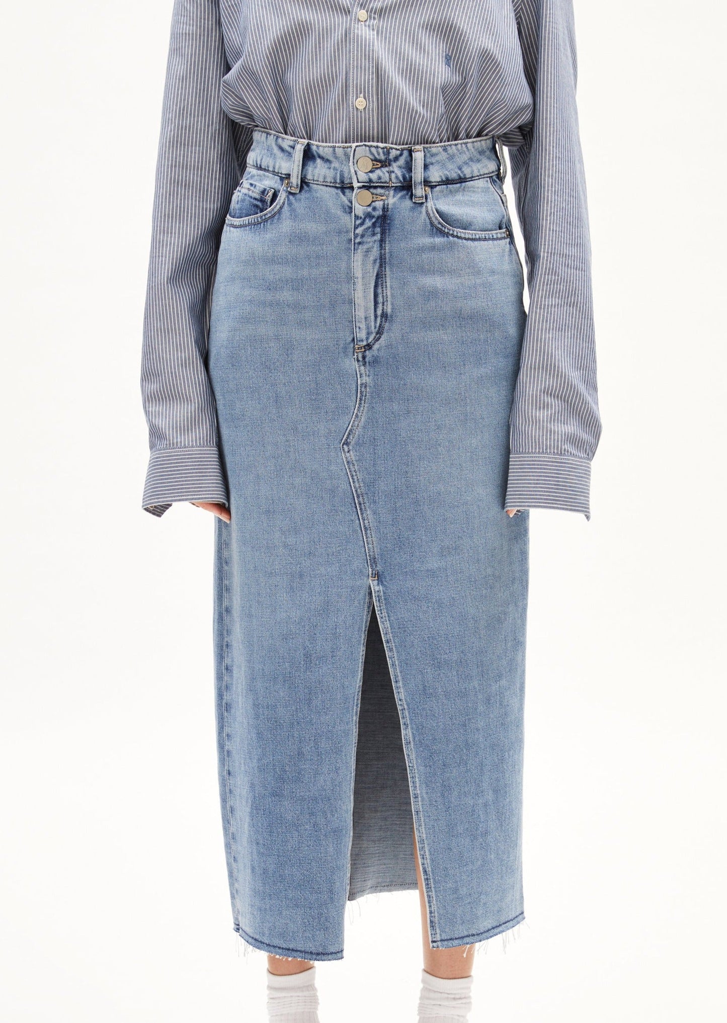 Jupe longue jean en coton bio | bleu "kitaari demi - indigo pebbles"