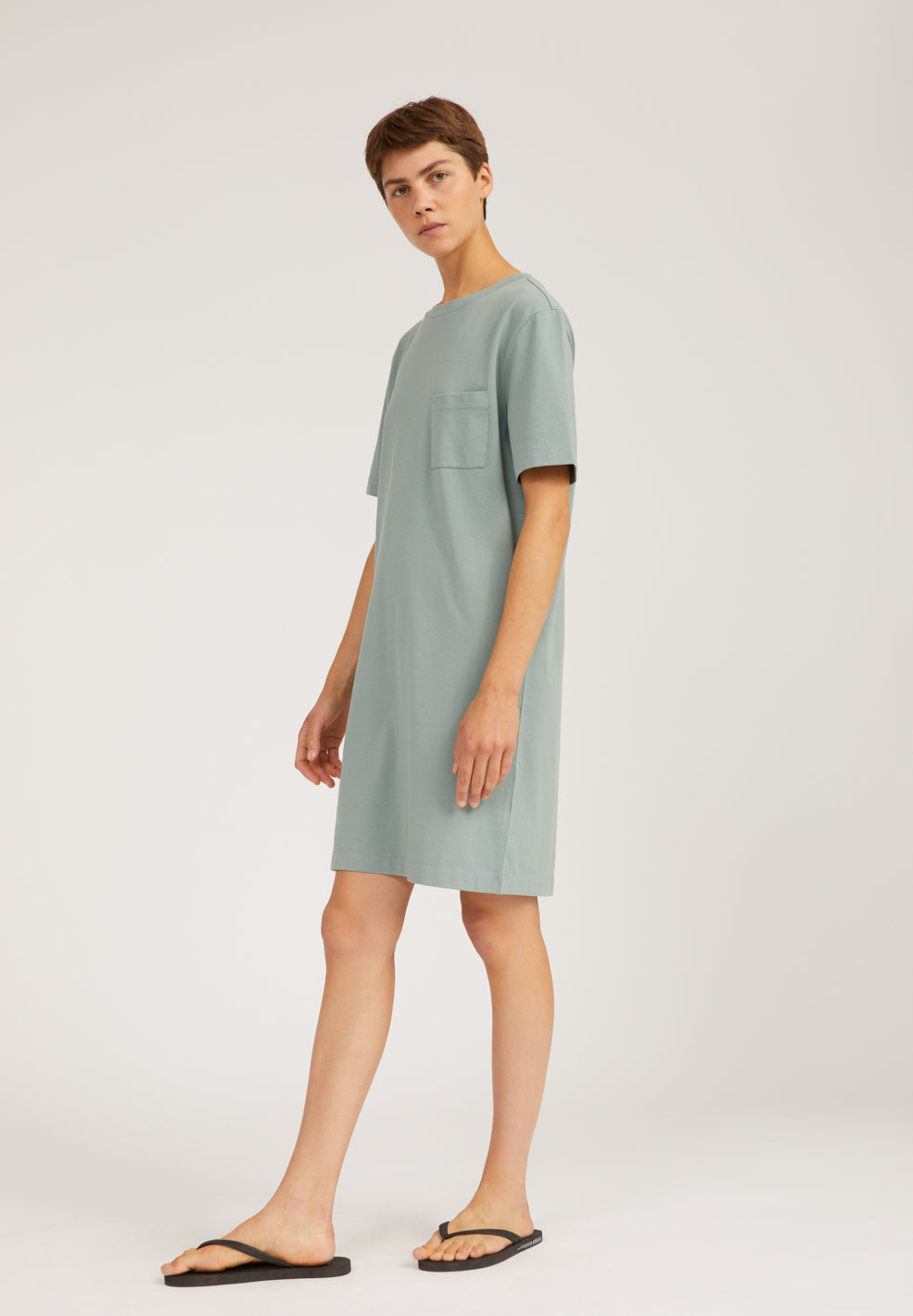 Robe t-shirt vert d'eau en coton bio - Kleaa