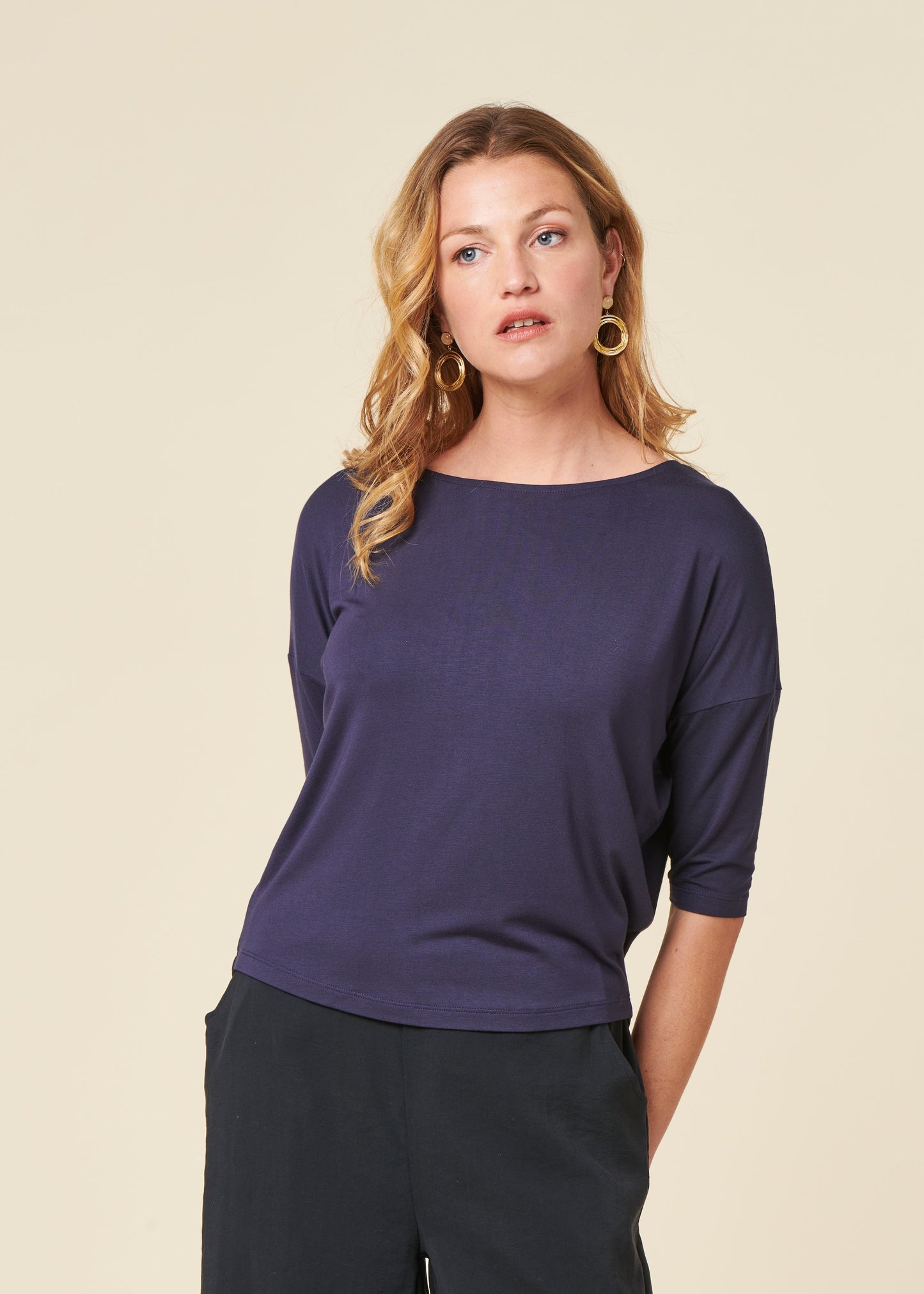 T-shirt manches 3/4 en modal | violet "zur-3 t-shirt - navy violet"