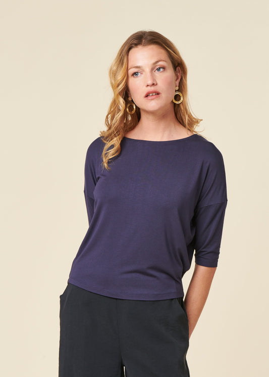 T-shirt manches 3/4 en modal | violet "zur-3 t-shirt - navy violet"