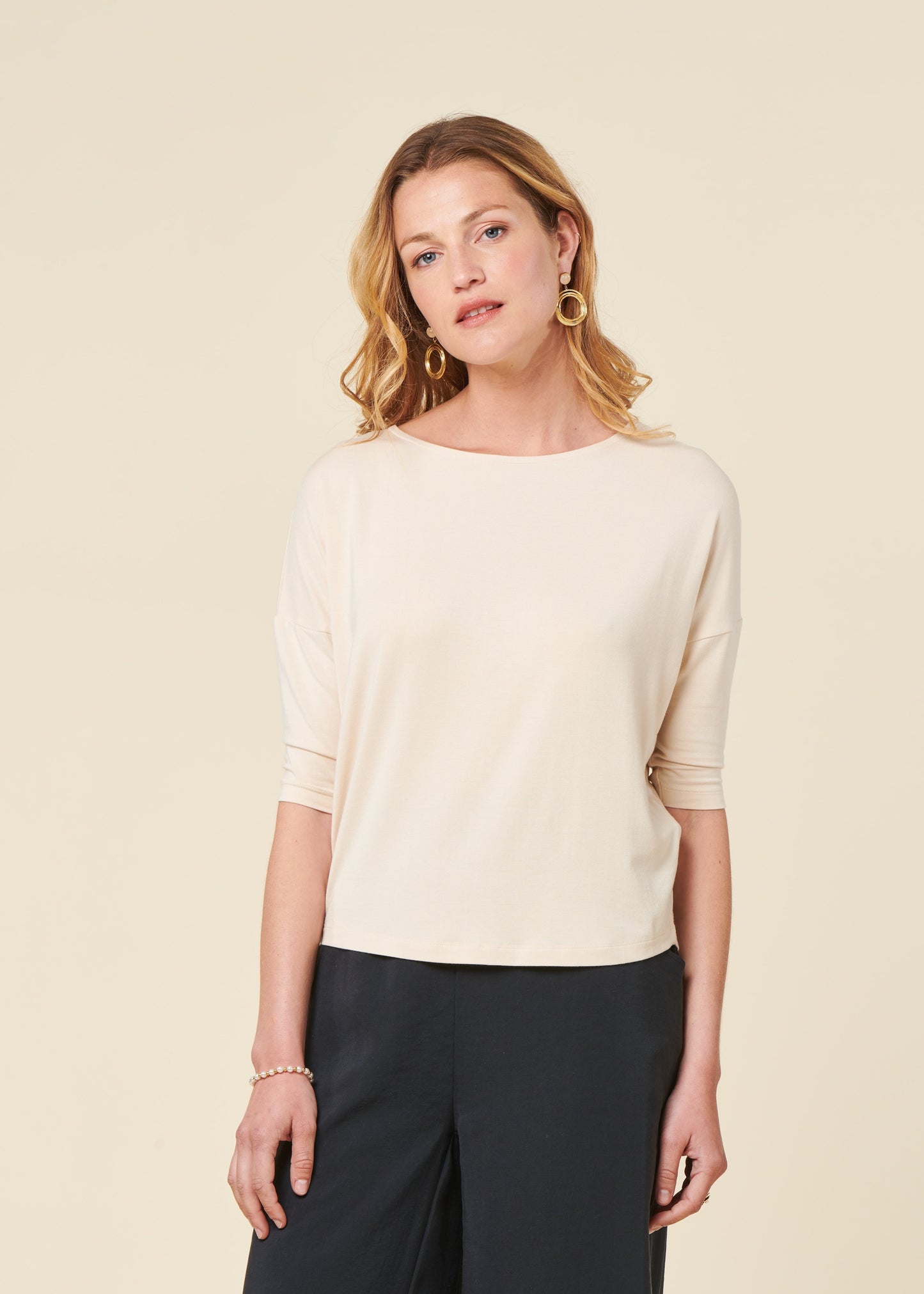 T-shirt manches 3/4 en modal | beige "Zur-3 t-shirt"