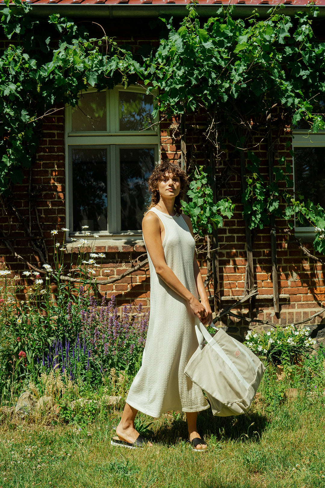 Robe longue écrue en maille de coton bio - knit summer off-white