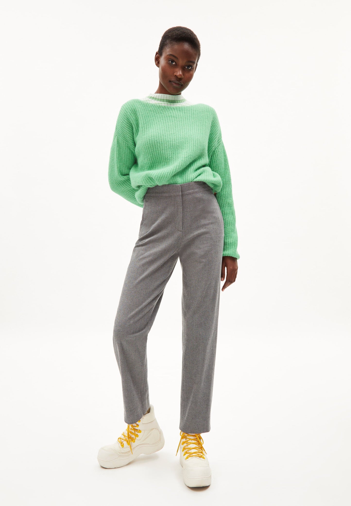 Pantalon de tailleur gris en coton bio - korneliaa herringbone grey