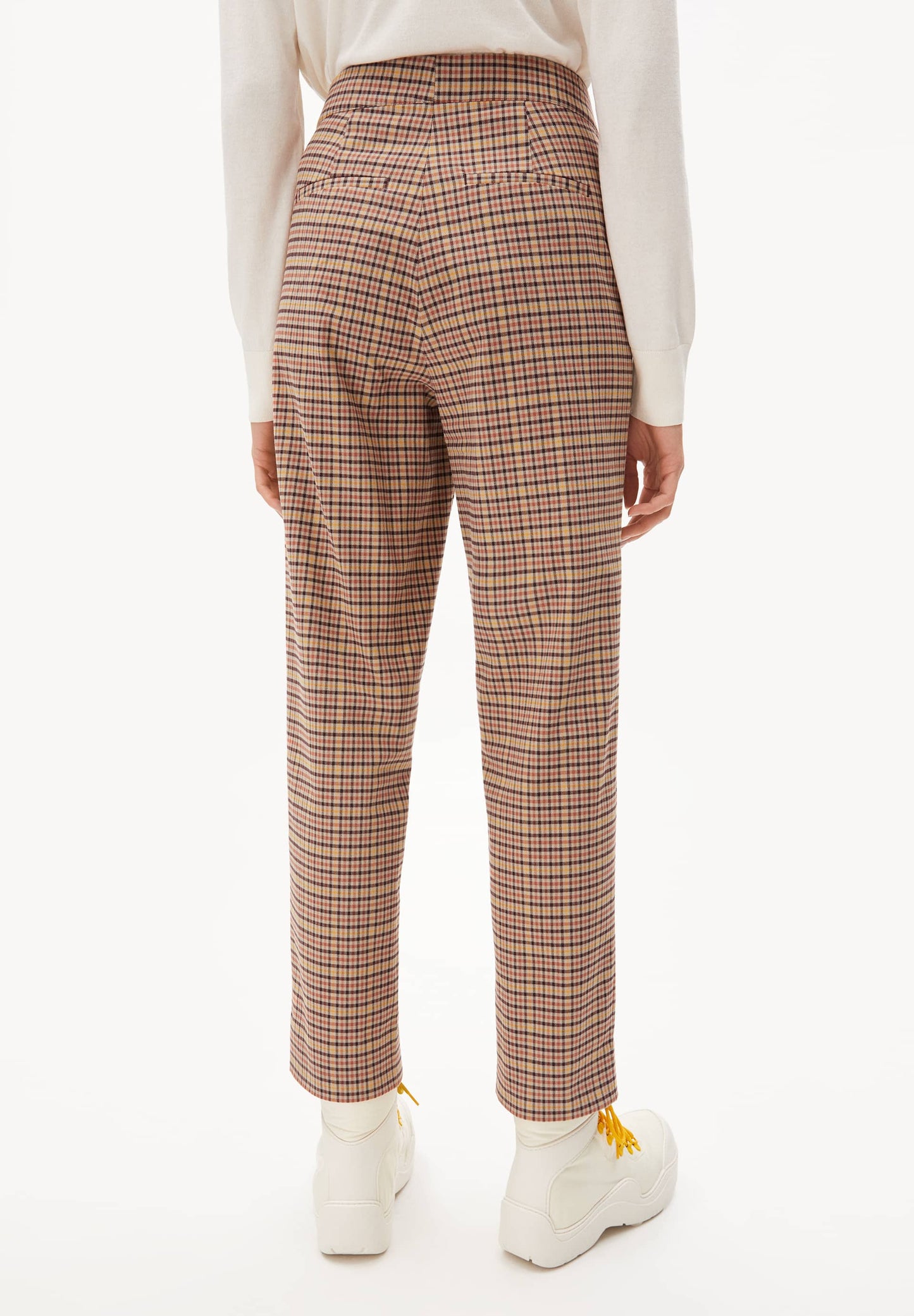 Pantalon droit à carreaux en coton bio - korneliaa tartan kitt-fudge