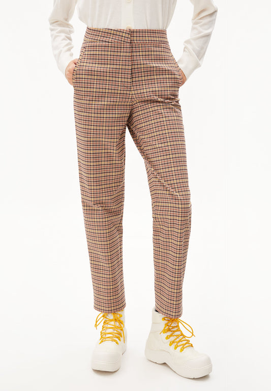 Pantalon droit à carreaux en coton bio - korneliaa tartan kitt-fudge