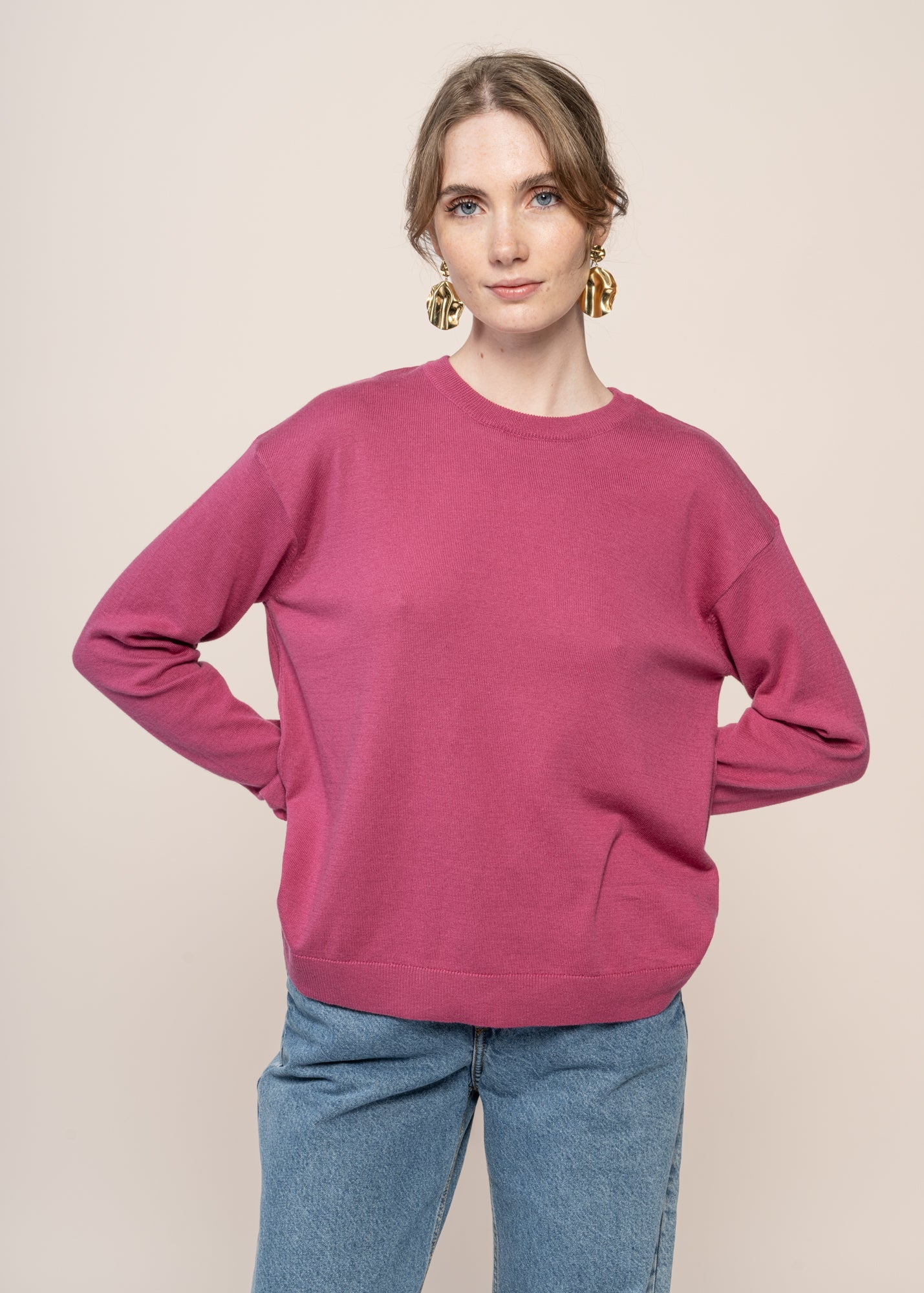 pull léger en coton bio | rose "larunaa - crushed berry"