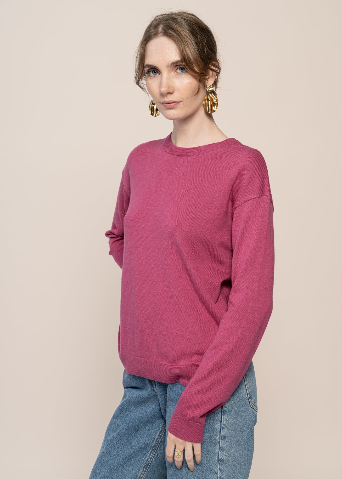 pull léger en coton bio | rose "larunaa - crushed berry"